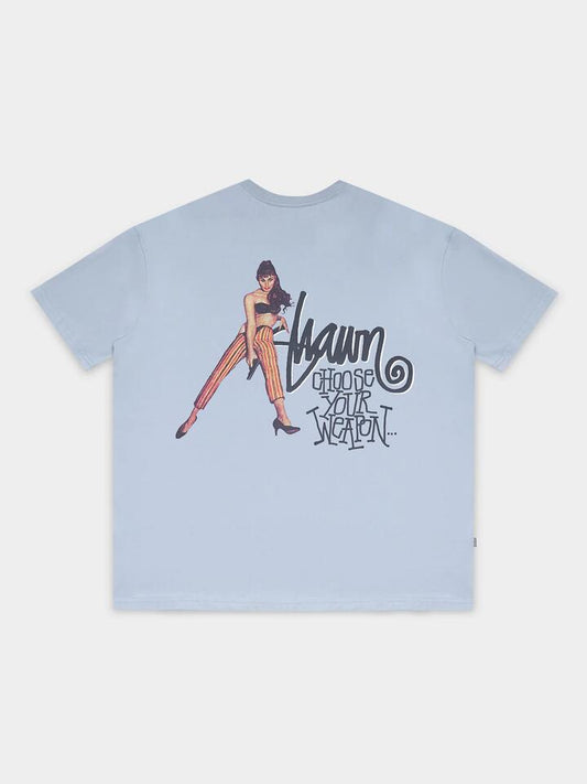 Image of a model wearing Tops. Productname: S-Double Choose Your Weapon Tee in Steel colour by brand - S-Double