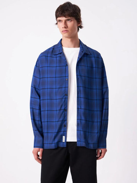 Image of a model wearing Tops. Productname: Article One Axel Shirt in Navy Plaid colour by brand - Article One