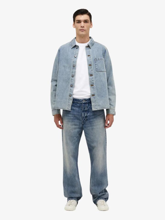 Image of a model wearing Denim. Productname: Neuw Denim Over Shirt in Mid Indigo colour by brand - Neuw
