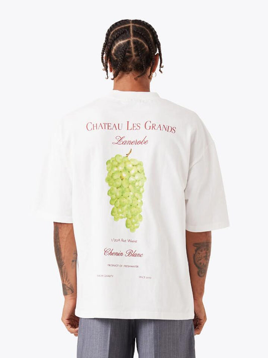 Image of a model wearing Tops. Productname: Zanerobe Chateau Zanerobe Lounge Tee in Vintage White colour by brand - Zanerobe