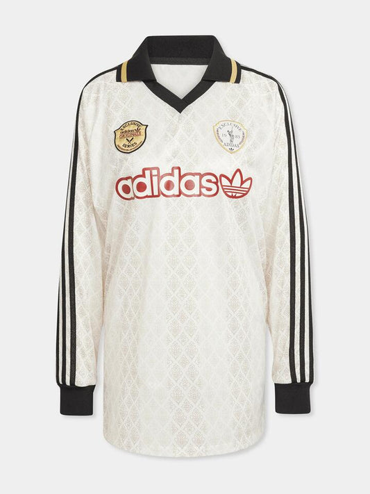 Image of a model wearing Tops. Productname: Adidas Long Sleeve Jersey in off white colour by brand - Adidas