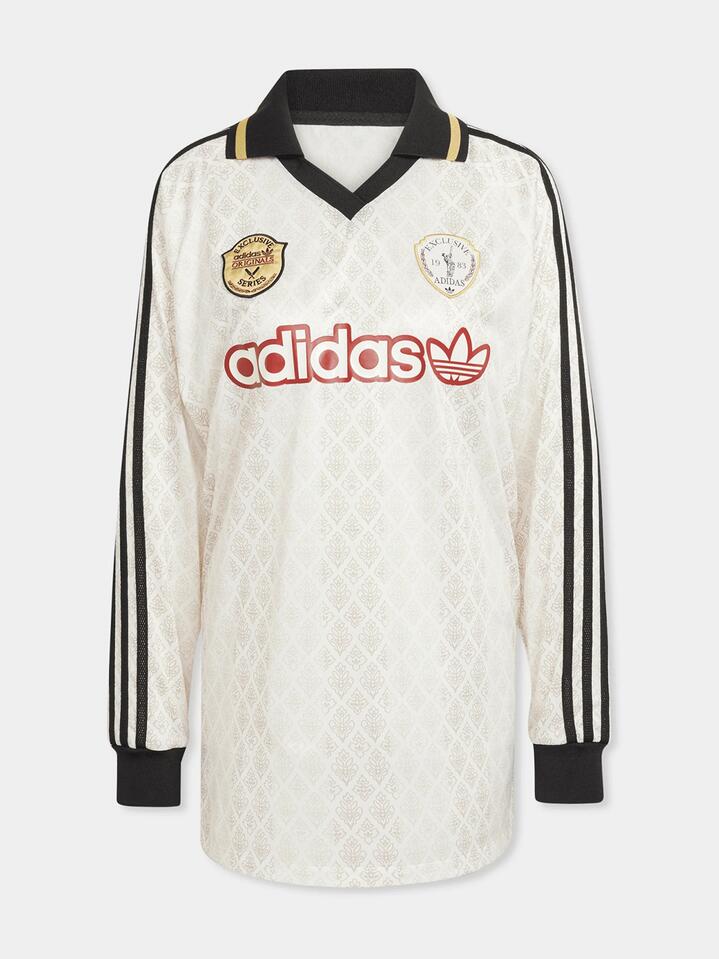 Image of a model wearing Tops. Productname: Adidas Long Sleeve Jersey in Off White colour by brand - Adidas