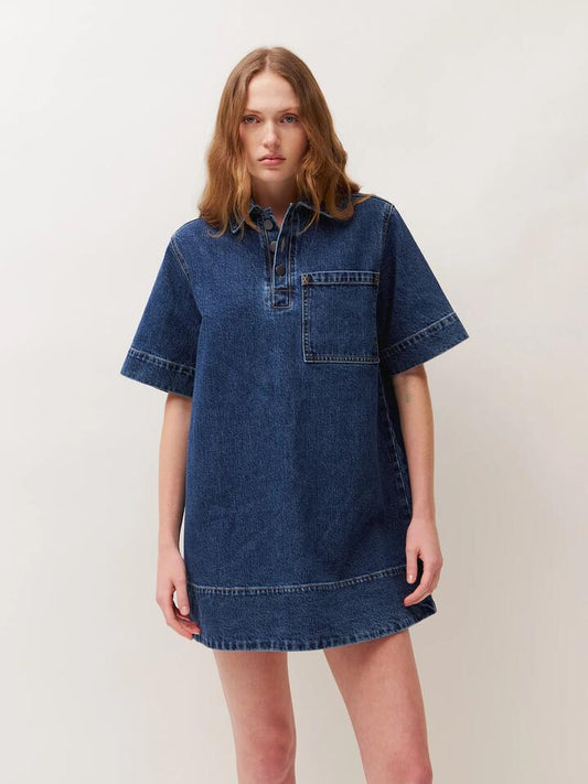 Image of a model wearing Denim. Productname: Lulu & Rose Tia Denim Dress in Dark Wash colour by brand - Lulu & Rose