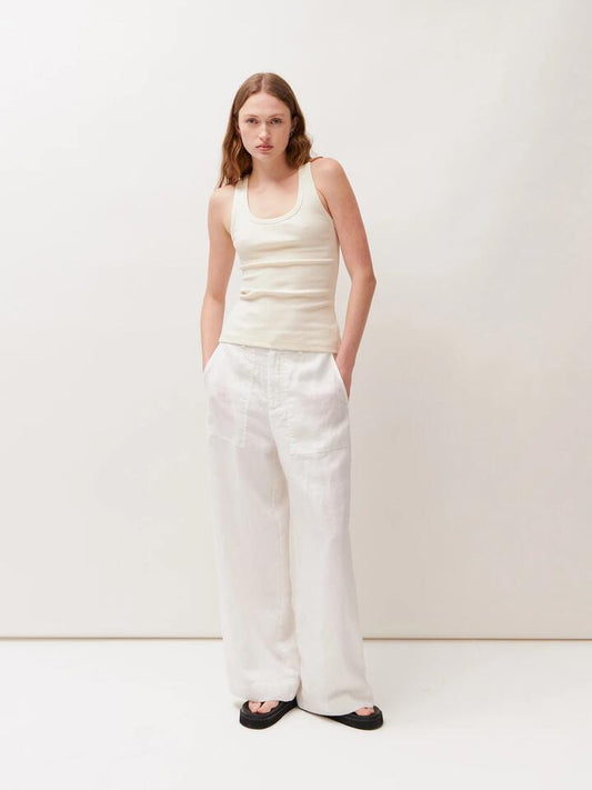 Image of a model wearing Pants. Productname: Lulu & Rose Rowie Pant in Off White colour by brand - Lulu & Rose