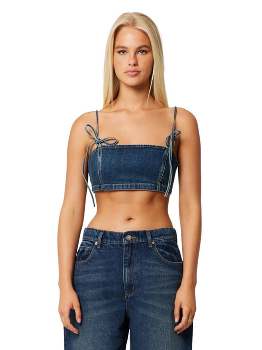 Image of a model wearing Tops. Productname: Abrand Devotion Bralette Cory in Tint Dark Blue colour by brand - Abrand
