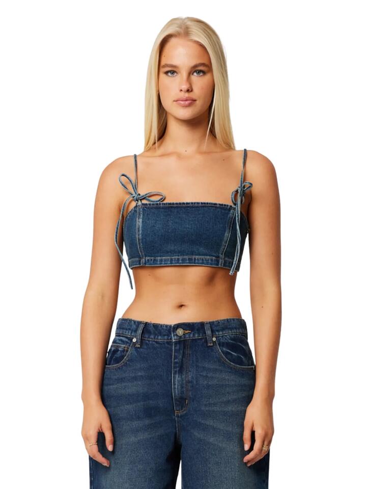Image of a model wearing Tops. Productname: Abrand Devotion Bralette Cory in Tint Dark Blue colour by brand - Abrand