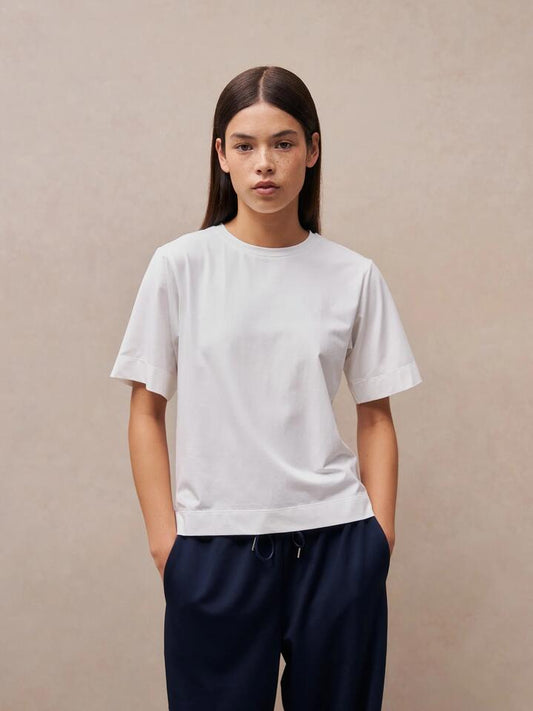 Image of a model wearing Tops. Productname: MSE Draped Tee in Cloud colour by brand - MSE