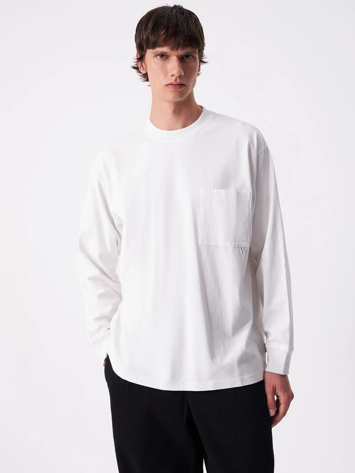 Image of a model wearing Tops. Productname: Article One Sayo Long Sleeve T-Shirt in Cloud colour by brand - Article One