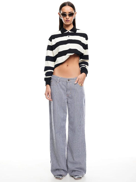 Image of a model wearing Tops. Productname: Lioness Nautica Jersey in Ink Stripe colour by brand - Lioness