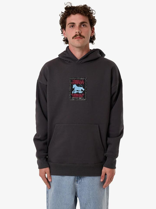 Image of a model wearing Outerwear. Productname: Thrills Chain of Formation Pull on Hood in Dark Charcoal colour by brand - Thrills