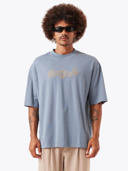 Image of a model wearing Tops. Productname: Zanerobe Throne Lounge Tee in Steel colour by brand - Zanerobe