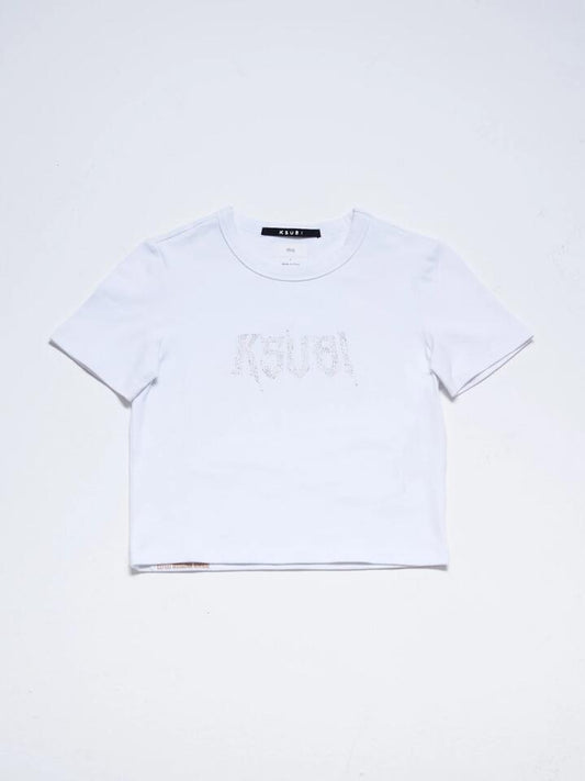 Image of a model wearing Tops. Productname: Ksubi Kingdom Baby Tee in WHITE colour by brand - Ksubi