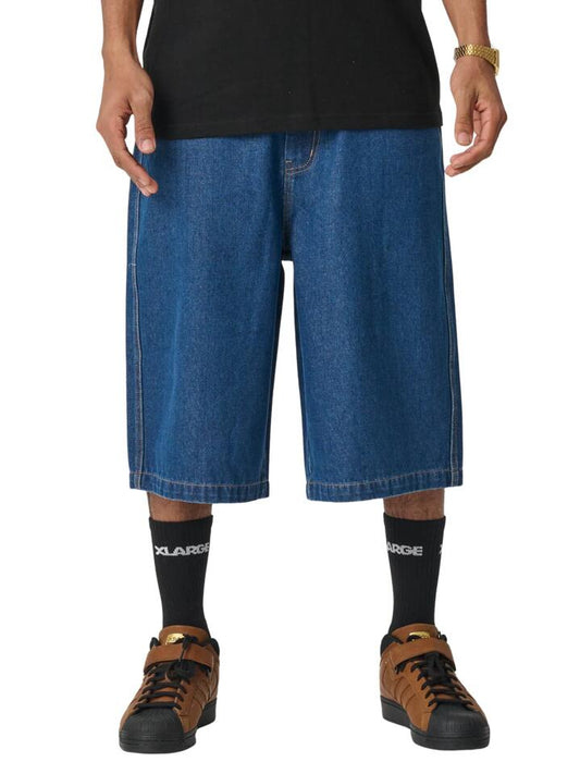 Image of a model wearing Denim. Productname: Xlarge Baggy Bull Denim 91 Short in BLUE colour by brand - Xlarge