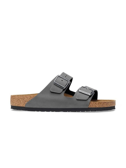 Image of Footwear. Productname: Birkenstock Unisex Arizona Soft Footbed Oiled Leather Regular Width in Iron Oiled colour by brand - Birkenstock