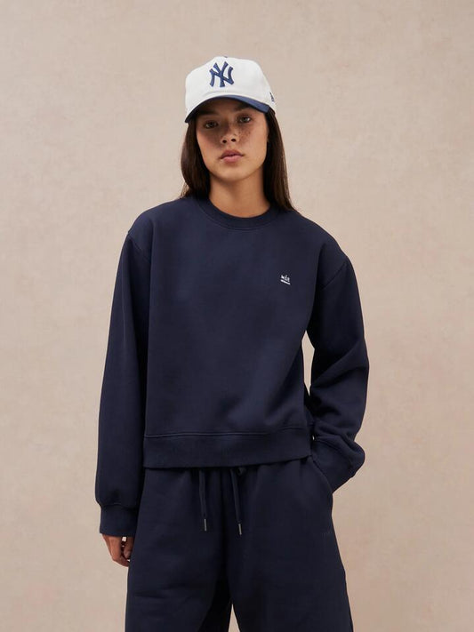 Image of a model wearing Outerwear. Productname: MSE Crew Neck Sweat in Navy colour by brand - MSE