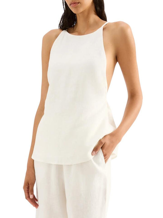 Image of a model wearing Tops. Productname: Nude Lucy Ziba Linen Top in White colour by brand - Nude Lucy