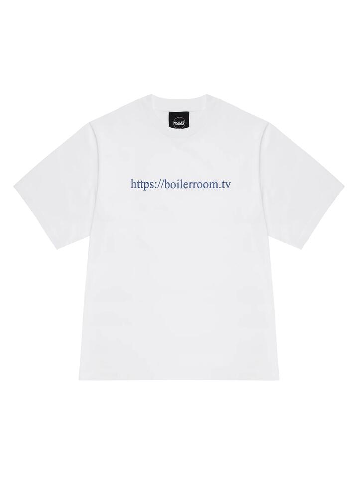 Image of a model wearing Tops. Productname: Boiler Room TV Logo Tee in WHITE colour by brand - Boiler Room