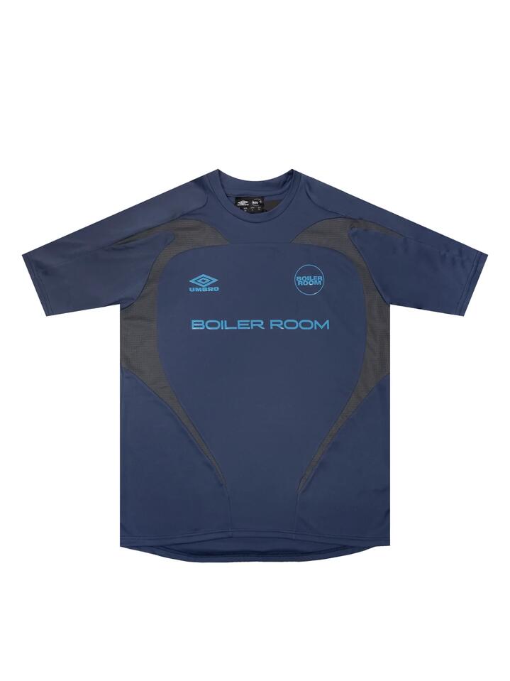 Image of a model wearing Tops. Productname: Boiler Room Football Shirt in BLUE colour by brand - Boiler Room