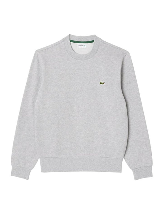Image of a model wearing Outerwear. Productname: Lacoste Essential Fleece Crew Neck Sweat in Silver Chine colour by brand - Lacoste