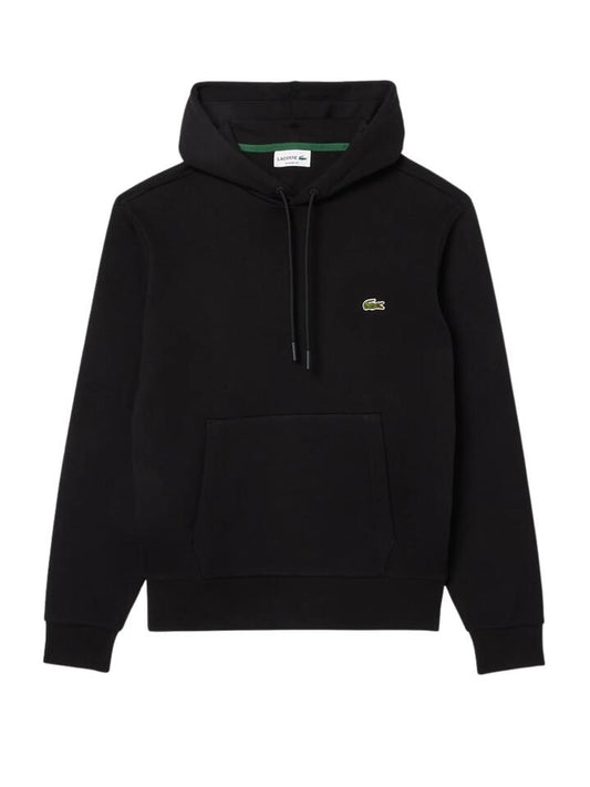 Image of a model wearing Outerwear. Productname: Lacoste Essential Fleece Hoodie in BLACK colour by brand - Lacoste