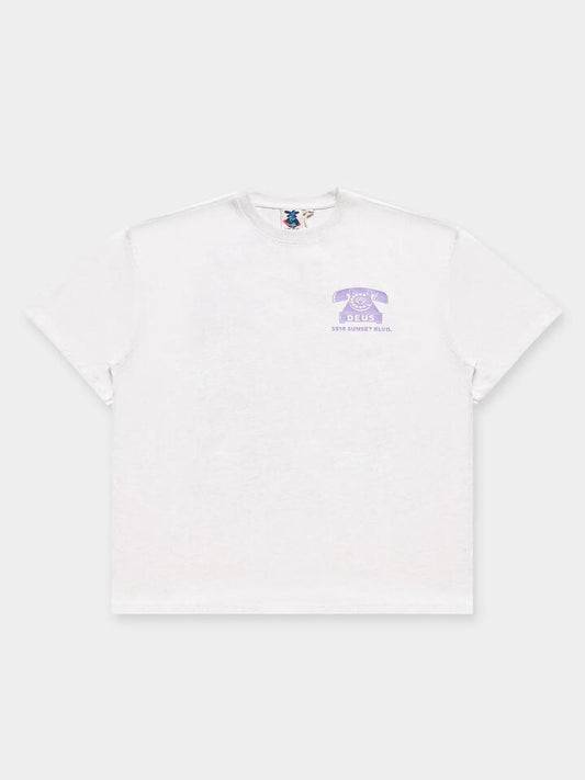 Image of a model wearing Tops. Productname: Deus Dial Tone Tee in Light Grey Marle colour by brand - Deus