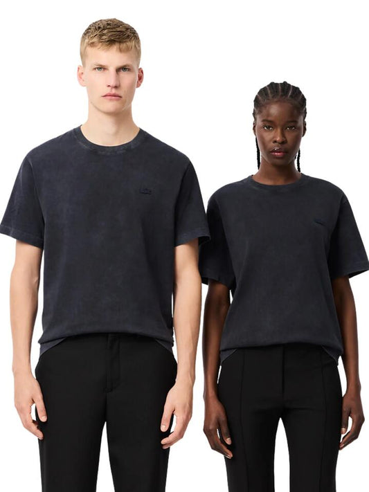 Image of a model wearing Tops. Productname: Lacoste Classic Fit Heavy Jersey T-Shirt in Black colour by brand - Lacoste