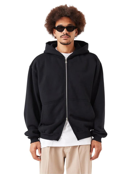 Image of a model wearing Outerwear. Productname: Zanerobe Box Zip Hood in Black colour by brand - Zanerobe