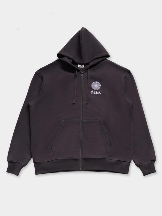 Image of a model wearing Outerwear. Productname: Deus Strata Zip Hood in Anthracite colour by brand - Deus
