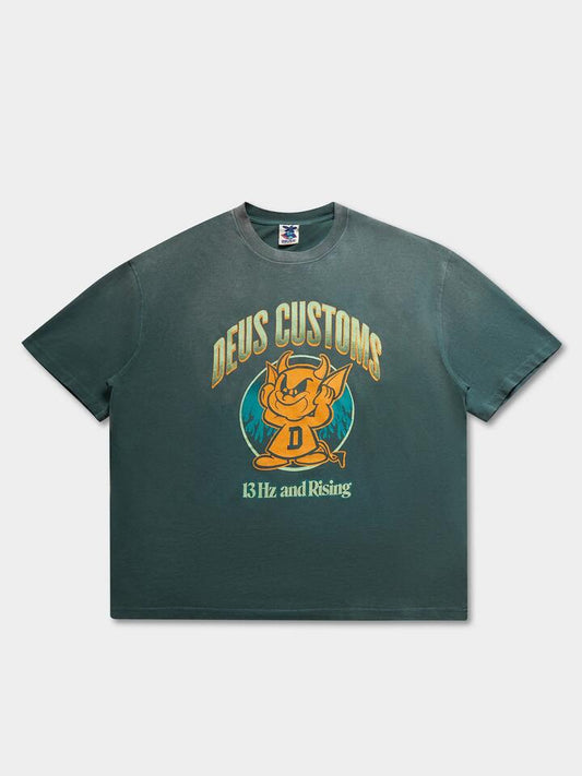 Image of a model wearing Tops. Productname: Deus Good Gracious Tee in Sycamore colour by brand - Deus