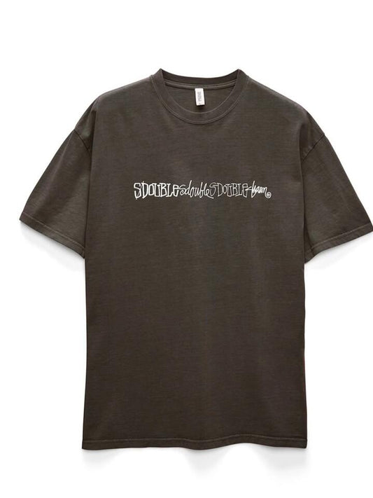 Image of a model wearing Tops. Productname: S-Double Script Stack Tee in Washed Brown colour by brand - S-Double