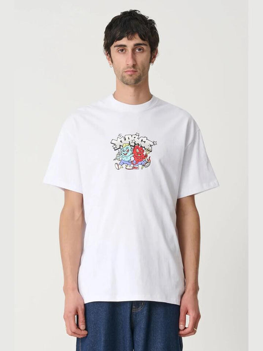 Image of a model wearing Tops. Productname: Xlarge Devils SS Tee in WHITE colour by brand - Xlarge