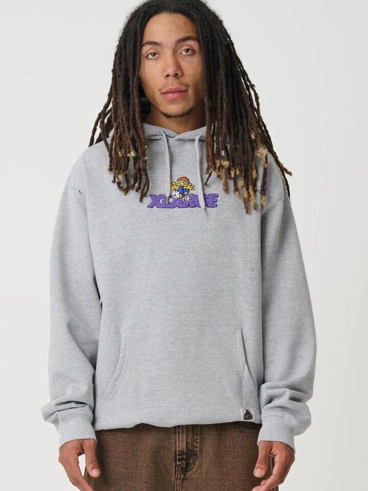 Image of a model wearing Outerwear. Productname: Xlarge Dice Roll Hood in True Grey Marle colour by brand - Xlarge