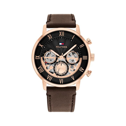 Image of Watches. Productname: Tommy Hilfiger Legend Brown Leather Black Dial Men's Watch 1710566 in Watch colour by brand - Tommy Hilfiger