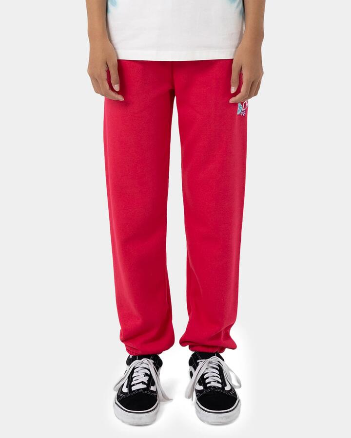 Image of a model wearing Pants. Product name - Santa Cruz Girls 8-16 Free Spirit Floral Track Pants Rose in Rose colour by brand - Santa Cruz