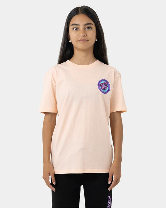 Image of T-Shirts. Product name - Santa Cruz Girls 8-16 Mfg Retro Dot Reverse T-Shirt Pink Coral in Pink Coral colour by brand - Santa Cruz