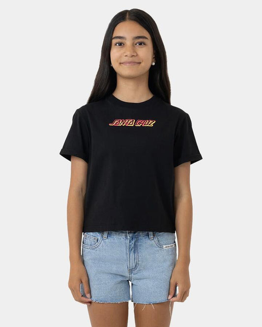 Image of T-Shirts. Product name - Santa Cruz Girls 8-16 Seeing Moon Dot Strip T-Shirt Black in Black colour by brand - Santa Cruz