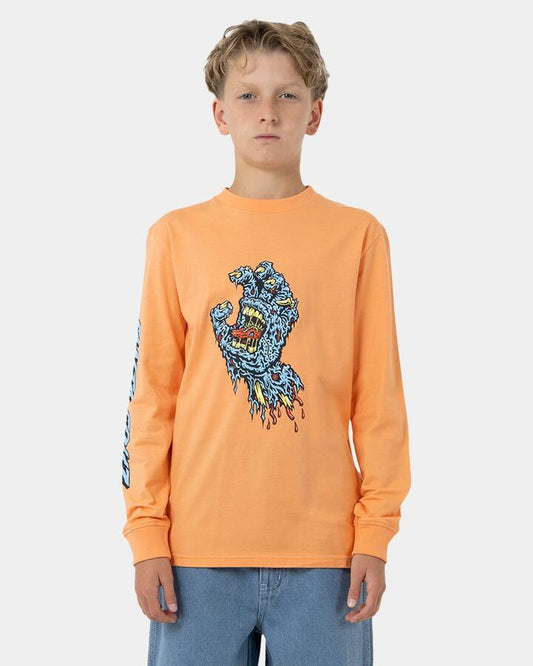 Image of T-Shirts. Product name - Santa Cruz Boys 8-16 Sc Decaying Hand Centre Strip T-Shirt Orange in Orange colour by brand - Santa Cruz