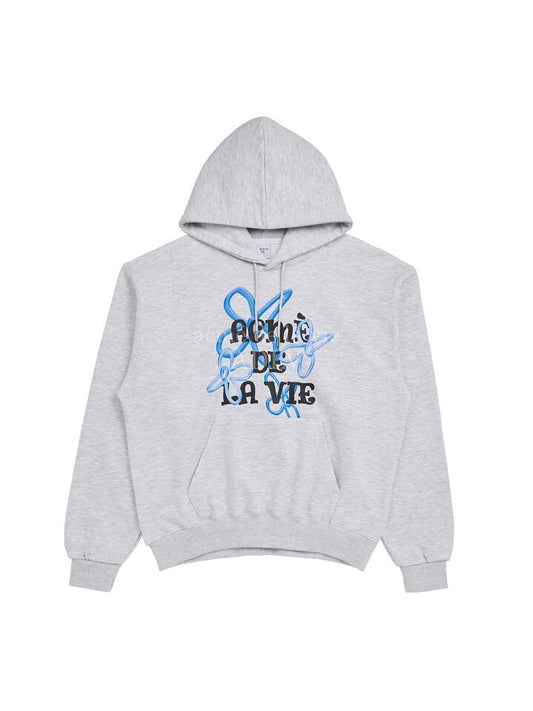 Image of a model wearing Outerwear. Productname: ADLV 3D Flower Artwork Hoodie in MELANGE colour by brand - ADLV