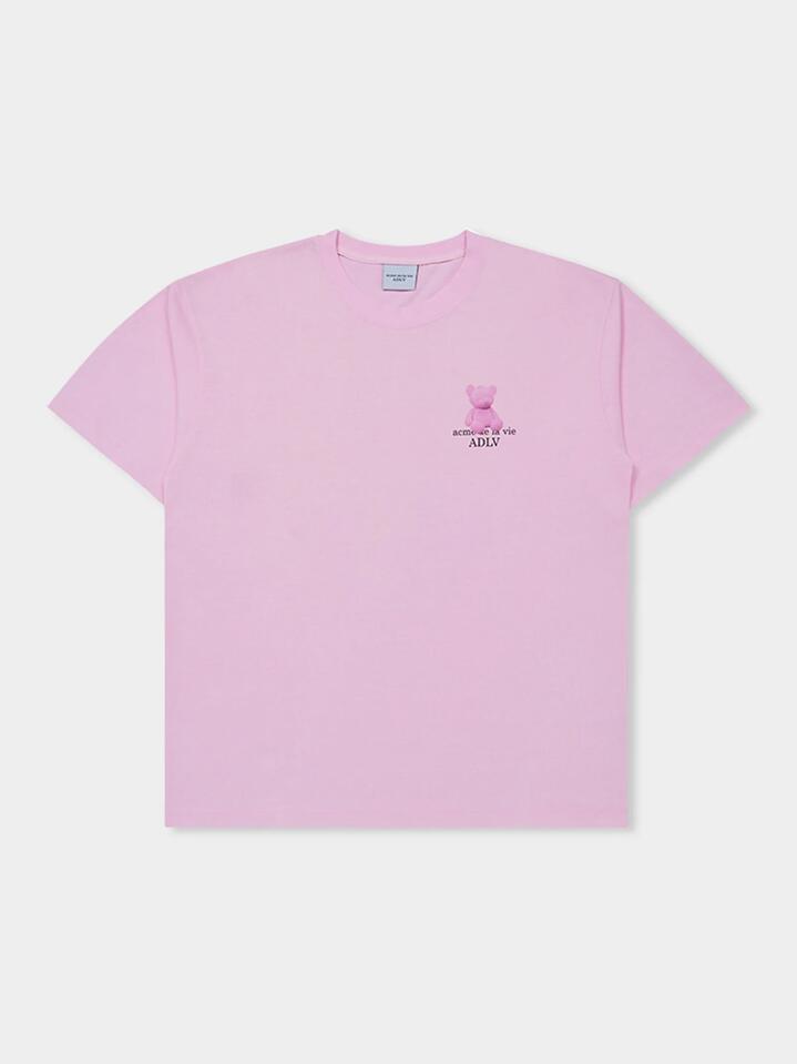 Image of a model wearing Tops. Productname: ADLV Fuzzy Bear ShortSleeve T-Shirt in Light Pink colour by brand - ADLV