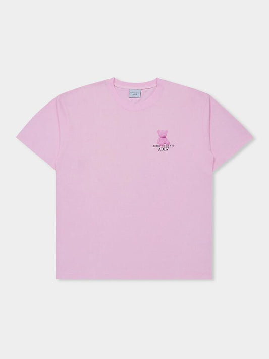 Image of a model wearing Tops. Productname: ADLV Fuzzy Bear ShortSleeve T-Shirt in Light Pink colour by brand - ADLV