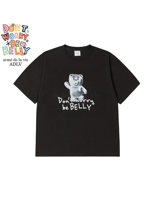 Image of a model wearing Shorts. Productname: ADLV Metal Belly Short Sleeve T-Shirt in BLACK colour by brand - ADLV