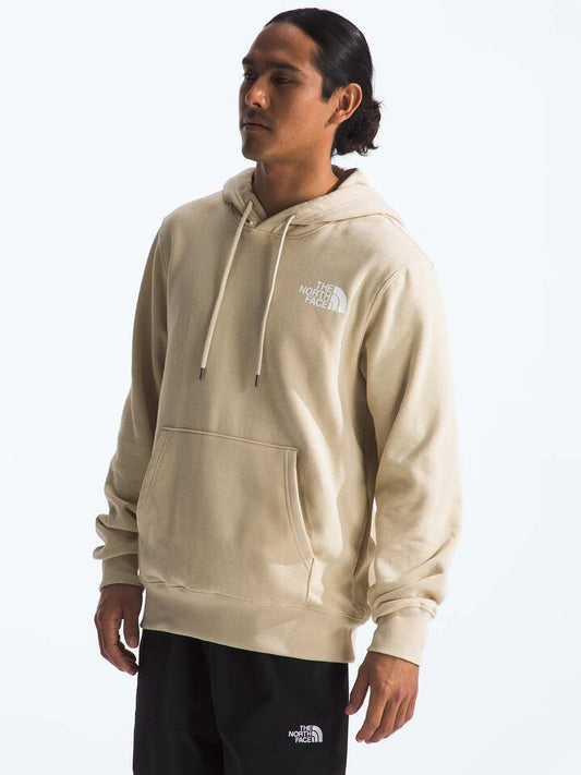 Image of a model wearing Outerwear. Productname: The North Face Mens Box Nse Pullover Hoodie in Gravel colour by brand - The North Face