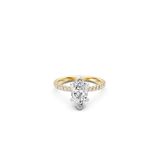 Image of Rings. Product name - Marquise Solitaire Shoulder Ring with 2.25tw of Laboratory-Grown Diamonds in 18kt Yellow and White Gold in colour by brand - Bevilles