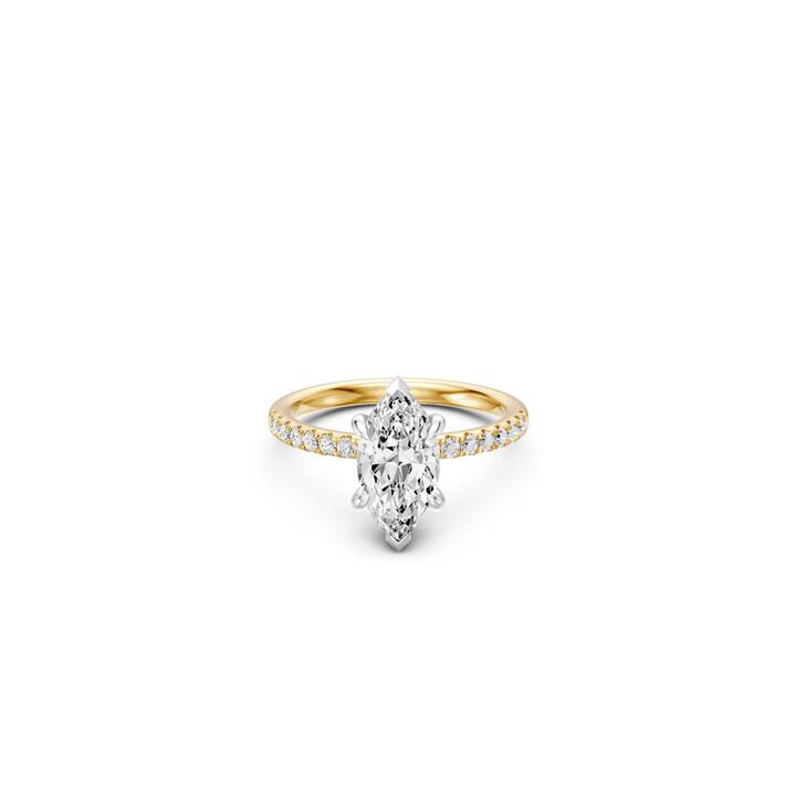 Image of Rings. Product name - Marquise Solitaire Shoulder Ring with 2.25tw of Laboratory-Grown Diamonds in 18kt Yellow and White Gold in colour by brand - Bevilles