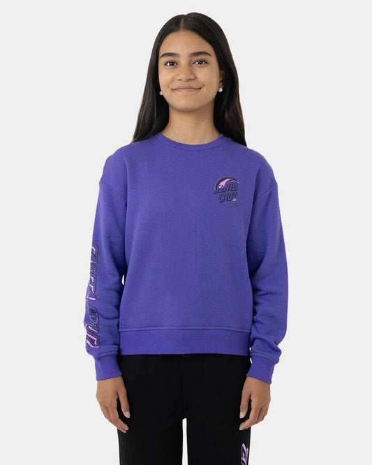 Image of Accessories. Product name - Santa Cruz Girls 8-16 Seeing Moon Dot Chest Crew Neck Iris in Iris colour by brand - Santa Cruz