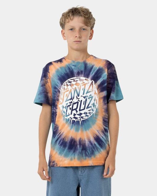 Image of T-Shirts. Product name - Santa Cruz Boys 8-16 Check Waste Dot Mono Front T-Shirt Navy Tie Dye in Navy Tie Dye colour by brand - Santa Cruz