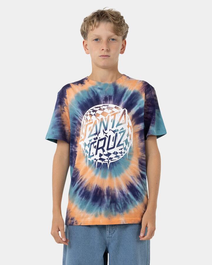 Image of T-Shirts. Product name - Santa Cruz Boys 8-16 Check Waste Dot Mono Front T-Shirt Navy Tie Dye in Navy Tie Dye colour by brand - Santa Cruz