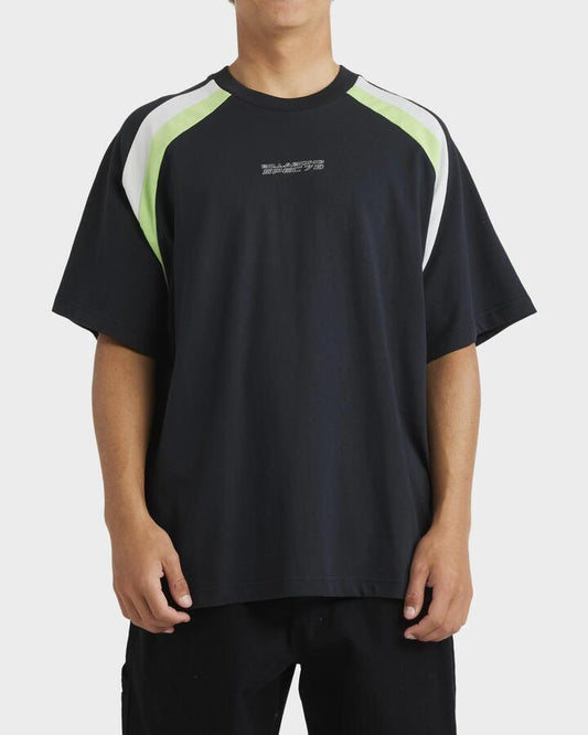 Image of a model wearing Tops. Productname: Billabong - Mens Spec 73 System T-Shirt - Black - in Black colour by brand - Billabong