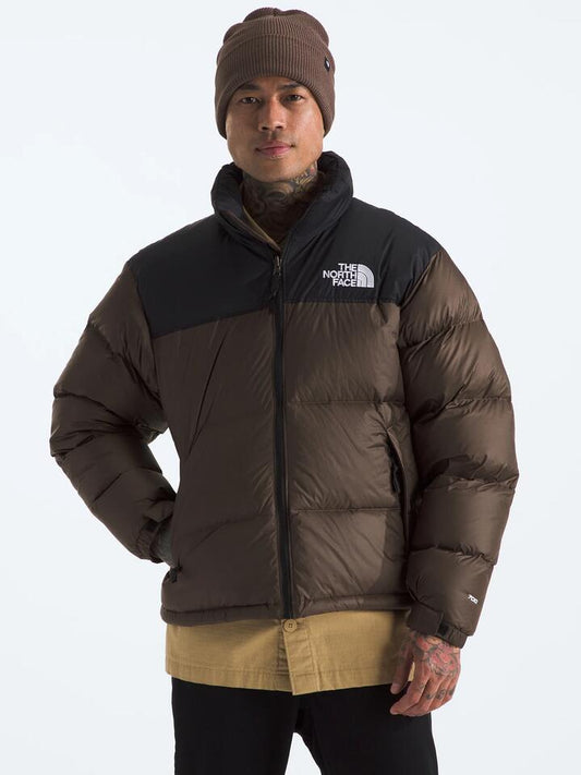 Image of a model wearing Denim. Productname: The North Face Mens 1996 Retro Nuptse in Smokey Brown/Tnf Black colour by brand - The North Face