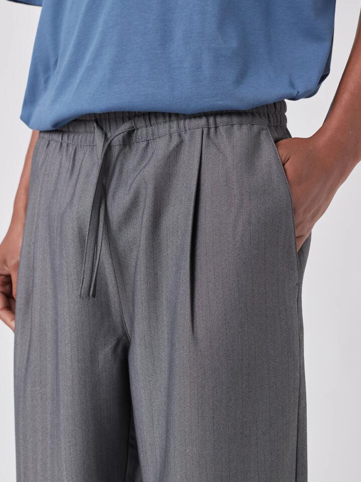 Image of a model wearing Pants. Productname: Barney Cools Boxy Suit Pant in Grey Herrin colour by brand - Barney Cools